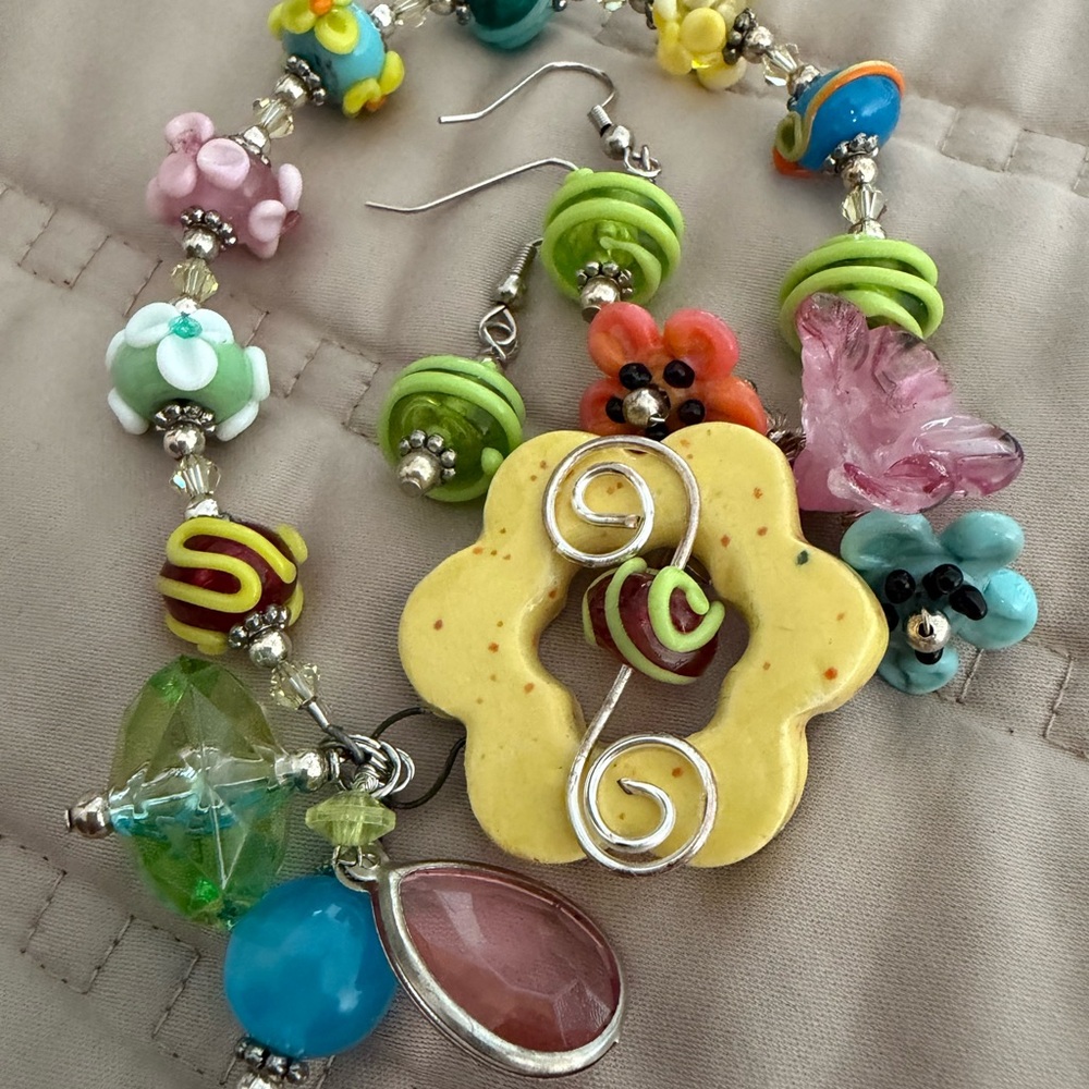 Colorful Beaded Necklace with Floral Accents